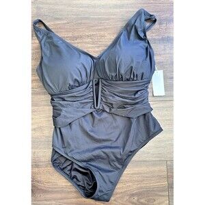 Bleu by Rod Beattie Women's Plus size Molded-Cup Cutout Front One-Piece Swimsuit